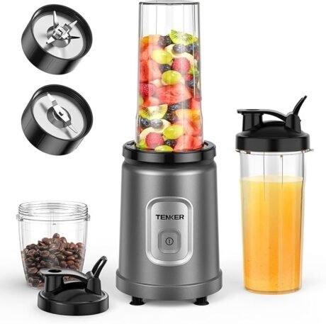 TENKER Smoothie Blender Personal Size for Shakes and Smoothies, with 2 * 650ml Blending Cup, 1*Grinding Cup Non-BPA, Extractor Blends Nuts, Frozen Fruit & Ice