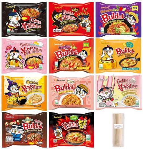 Samyang Spicy Hot Chicken Ramen 11 Flavor Variety Pack - FREE Chopsticks - Korean Buldak Ramen Noodles (11 Pack)